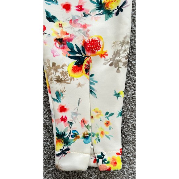 NWT Zara Stretchy Off-White Floral Pants w/Zippers - Picture 5 of 8